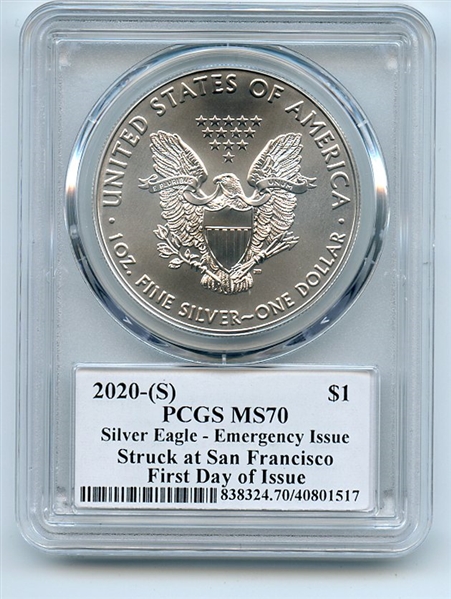 2020 (S) $1 Silver Eagle Emergency Issue PCGS MS70 FDOI Leonard Buckley