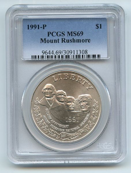 1991 P $1 Mount Rushmore Silver Commemorative Dollar PCGS MS69