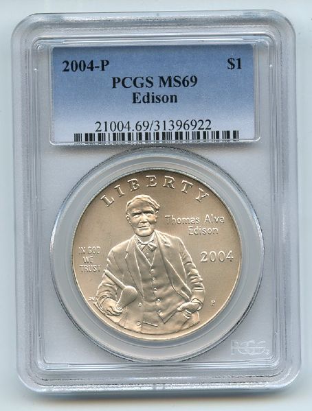2004 P $1 Thomas Edison Silver Commemorative Dollar PCGS MS69