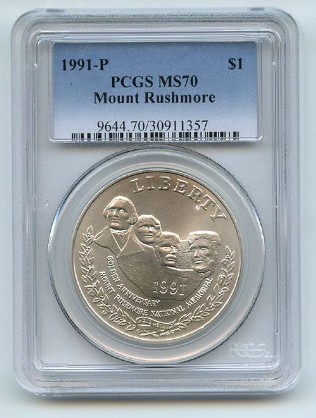 1991 P $1 Mount Rushmore Silver Commemorative Dollar PCGS MS70