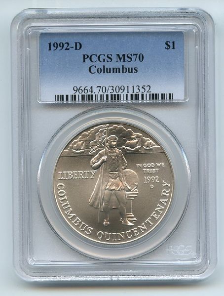 1992 D $1 Columbus Silver Commemorative Dollar PCGS MS70