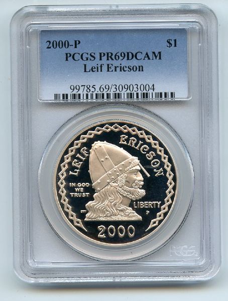 2000 P $1 Leif Ericson Silver Commemorative Dollar PCGS PR69DCAM