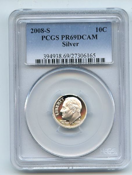 2008 S 10C Silver Roosevelt Dime PCGS PR69DCAM