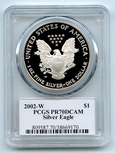 2002 W $1 Proof American Silver Eagle 1oz PCGS PR70DCAM Thomas Cleveland Eagle