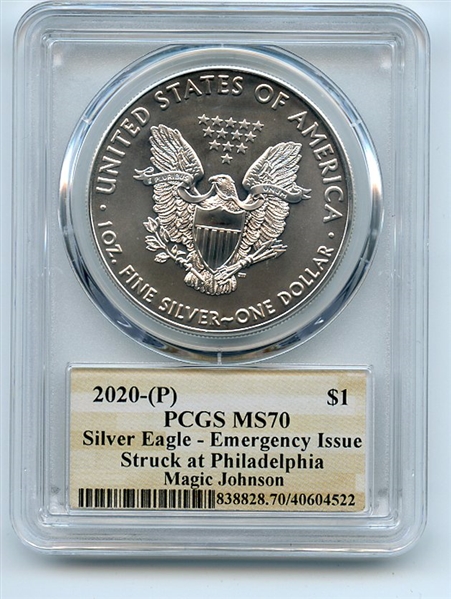 2020 (P) $1 Silver Eagle Emergency Issue PCGS MS70 Magic Johnson