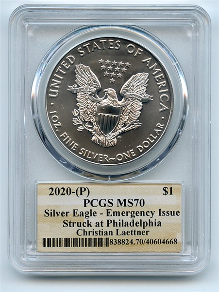 2020 (P) $1 Silver Eagle Emergency Issue PCGS MS70 Christian Laettner
