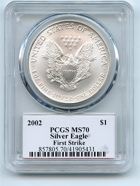 2002 $1 American Silver Eagle 1oz PCGS MS70 First Strike Cleveland Arrows