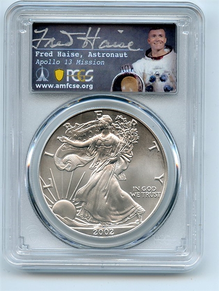 2002 $1 American Silver Eagle 1oz PCGS MS70 First Strike Fred Haise