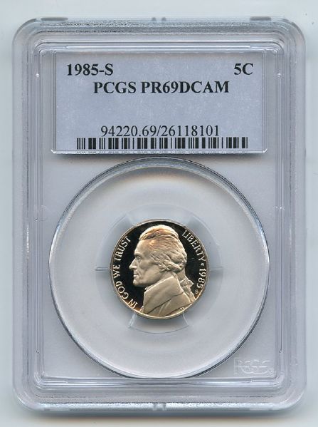 1985 S 5C Jefferson Nickel Proof PCGS PR69DCAM