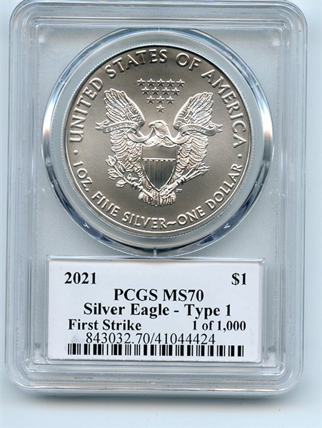 2021 $1 American Silver Eagle 1oz PCGS MS70 FS 1 of 1000 Leonard Buckley