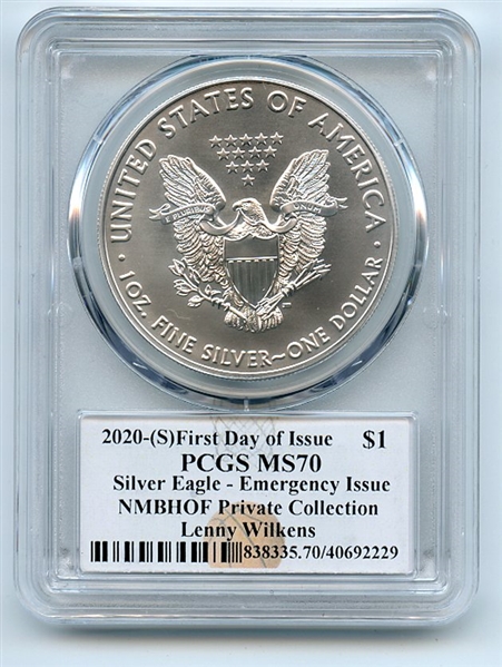 2020 (S) $1 Silver Eagle Emergency Issue PCGS MS70 FDOI Lenny Wilkens