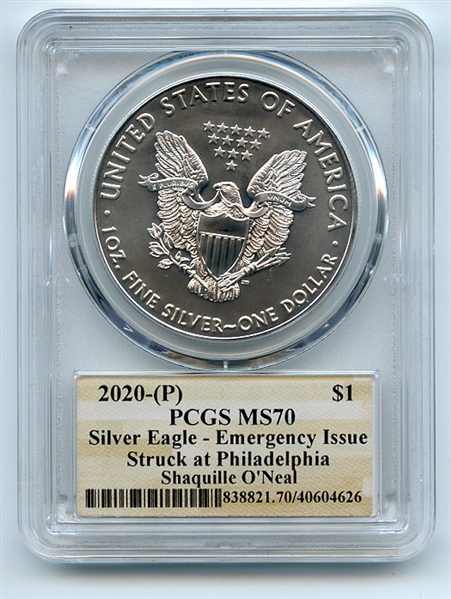 2020 (P) $1 Silver Eagle Emergency Issue PCGS MS70 Shaquille O'Neal