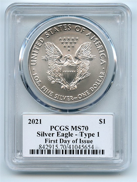 2021 $1 American Silver Eagle Type 1 PCGS MS70 FDOI Cleveland Eagle
