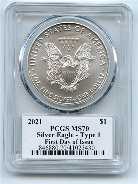 2021 $1 American Silver Eagle Type 1 PCGS MS70 FDOI Fred Haise