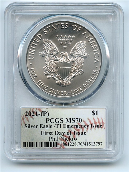2021 (P) $1 Emergency Issue American Silver Eagle PCGS MS70 FDOI Phil Niekro