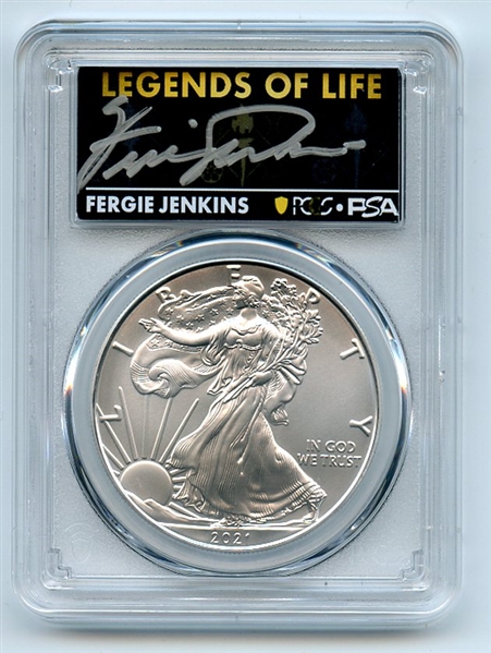 2021 (P) $1 Silver Eagle Emergency T1 PCGS MS70 Legends of Life Fergie Jenkins
