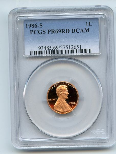 1986 S 1C Lincoln Cent Proof PCGS PR69DCAM