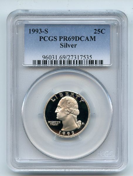 1993 S 25C Silver Washington Quarter Proof PCGS PR69DCAM
