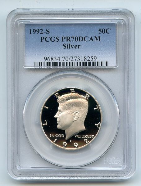 1992 S 50C Silver Kennedy Half Dollar Proof PCGS PR70DCAM