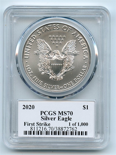 2020 $1 American Silver Eagle 1oz PCGS MS70 FS 1 of 1000 Leonard Buckley