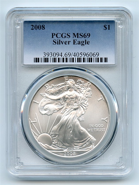 2008 $1 American Silver Eagle 1oz Dollar PCGS MS69