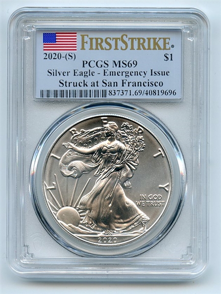 2020 (S) $1 Silver Eagle 1oz Dollar Emergency Issue PCGS MS69 First Strike