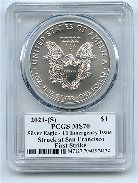 2021 (S) $1 Silver Eagle 1oz Dollar Emergency PCGS MS70 FS Cleveland Arrows