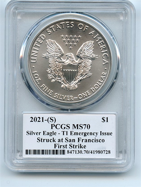 2021 (S) $1 Silver Eagle 1oz Dollar Emergency PCGS MS70 FS Leonard Buckley