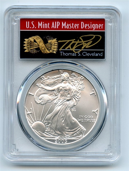 2005 $1 American Silver Eagle Dollar 1oz PCGS MS70 Thomas Cleveland Arrows