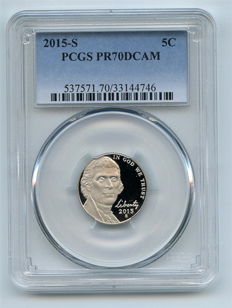2015 S 5C Jefferson Nickel PCGS PR70DCAM