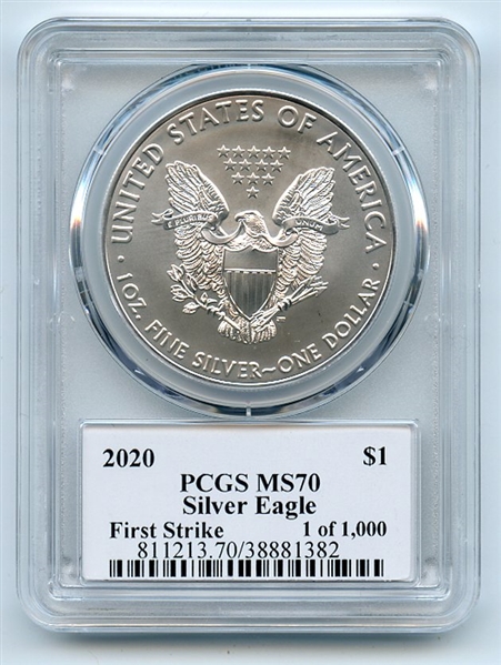 2020 $1 American Silver Eagle 1oz PCGS MS70 FS 1 of 1000 Thomas Cleveland Native