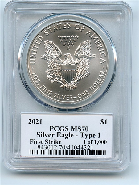2021 $1 American Silver Eagle 1oz PCGS MS70 FS 1 of 1000 Thomas Cleveland Arrows