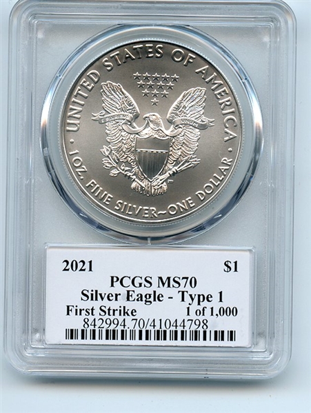 2021 $1 American Silver Eagle 1oz PCGS MS70 FS 1 of 1000 Thomas Cleveland Eagle