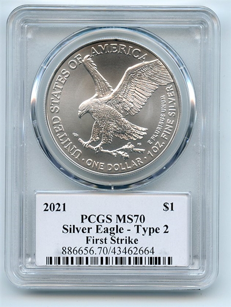 2021 $1 Silver Eagle 1oz Dollar Type 2 PCGS MS70 First Strike Cleveland Arrows