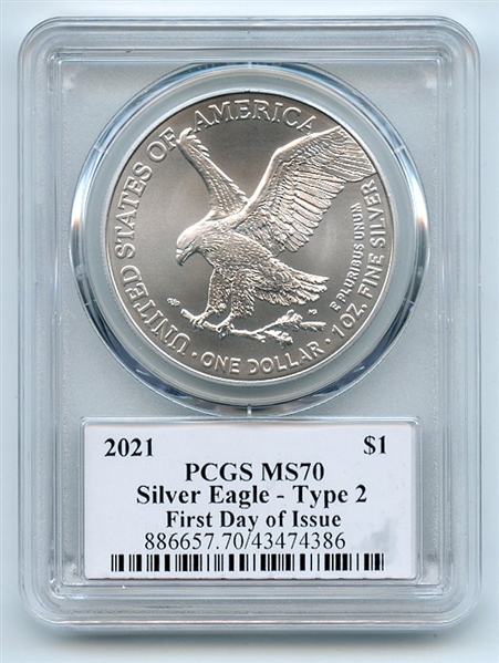 2021 $1 Silver Eagle 1oz Dollar Type 2 PCGS MS70 FDOI Cleveland Arrows