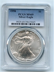 (5) 1998 $1 American Silver Eagle Dollar 1oz PCGS MS69 Lot