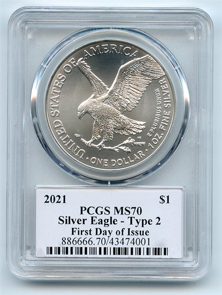 2021 $1 Silver Eagle 1oz Dollar Type 2 PCGS MS70 FDOI Cleveland Eagle