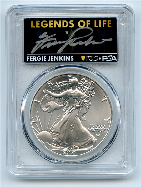 2021 $1 America Silver Eagle Type 2 PCGS PSA MS70 Legends of Life Fergie Jenkins