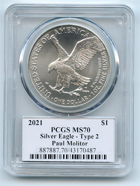 2021 $1 American Silver Eagle Type 2 PCGS PSA MS70 Legends of Life Paul Molitor