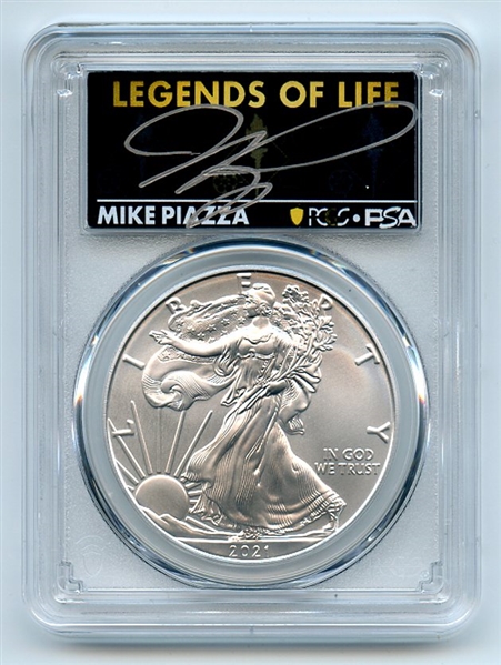 2021 $1 Silver Eagle T1 Last Day Production PCGS MS70 Legends Life Mike Piazza