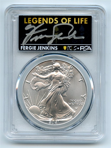 2021 $1 Silver Eagle T2 First Production PCGS MS70 Legends Life Fergie Jenkins