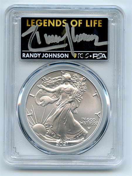 2021 $1 Silver Eagle T2 First Production PCGS MS70 Legends of Life Randy Johnson