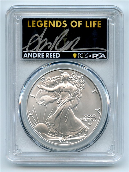 2021 $1 Silver Eagle T2 First Production PCGS MS70 Legends of Life Andre Reed