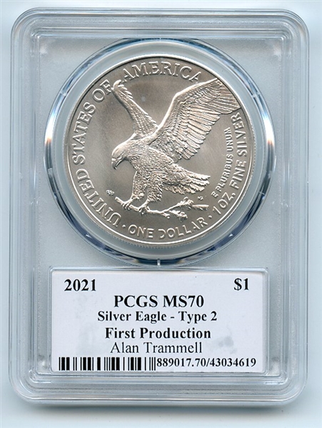 2021 $1 Silver Eagle T2 First Production PCGS MS70 Legends of Life Alan Trammell