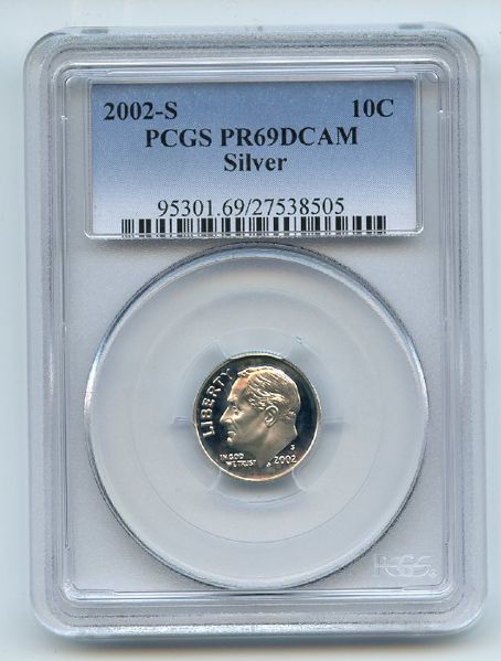 2002 S 10C Silver Roosevelt Dime PCGS PR69DCAM