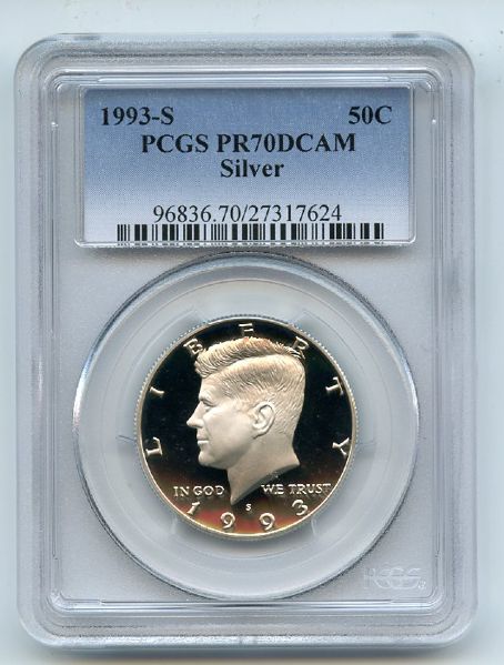 1993 S 50C Silver Kennedy Half Dollar Proof PCGS PR70DCAM