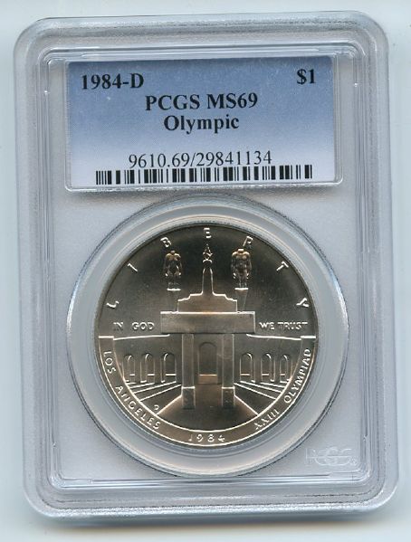 1984 D $1 Olympic Silver Commemorative Dollar PCGS MS69