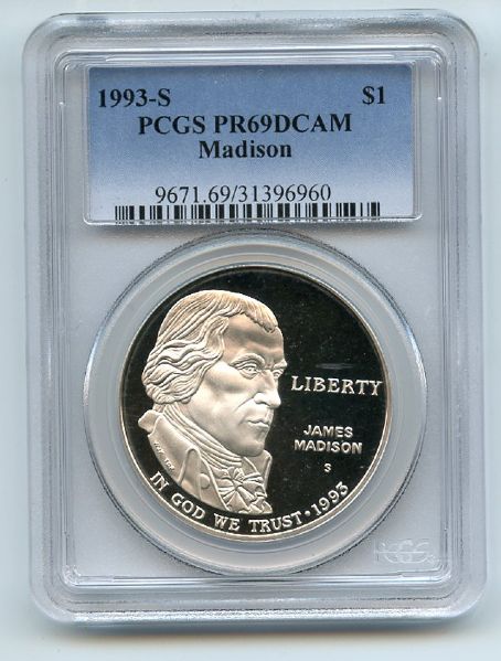 1993 S $1 Bill of Rights Silver Commemorative Dollar PCGS PR69DCAM
