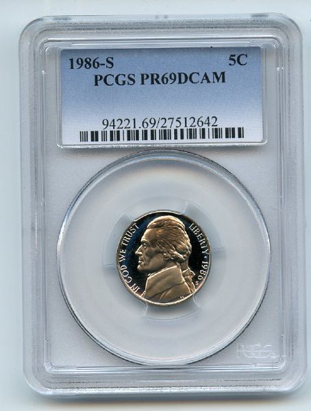 1986 S 5C Jefferson Nickel Proof PCGS PR69DCAM