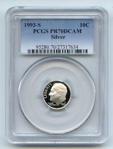 1993 S 10C Silver Roosevelt Dime Proof PCGS PR70DCAM